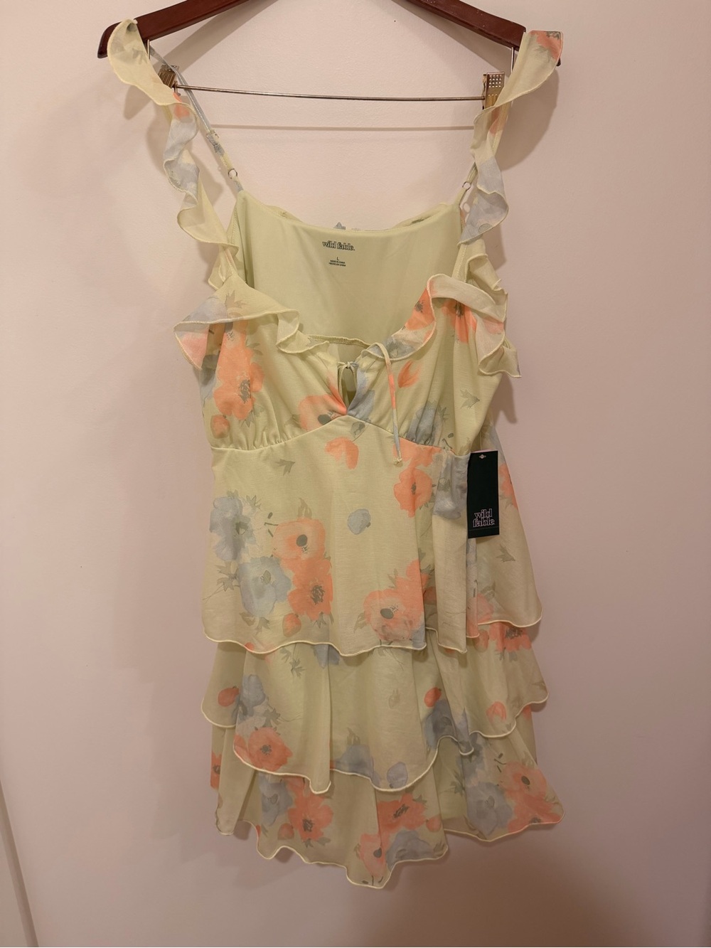 wild fable Light Yellow Dress with Peach & Pale Blue Floral Accents Size L